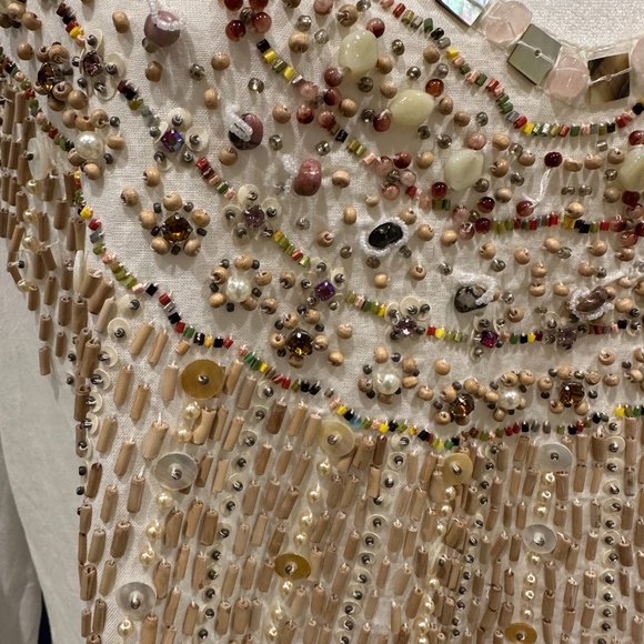 JO NO FUI Beige/off-white Rhinestone Cotton Dress - Picture 4 of 9